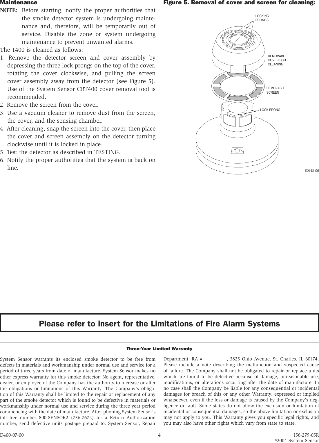Page 4 of 4 - System-Sensor System-Sensor-1400-Users-Manual- I56-279-05R  System-sensor-1400-users-manual