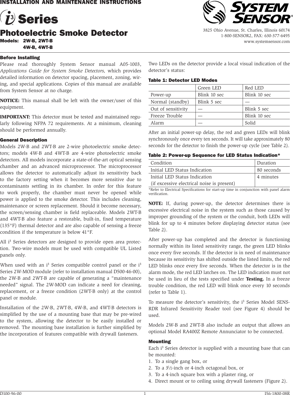 Page 1 of 4 - System-Sensor System-Sensor-2Wt-B-Users-Manual-  System-sensor-2wt-b-users-manual