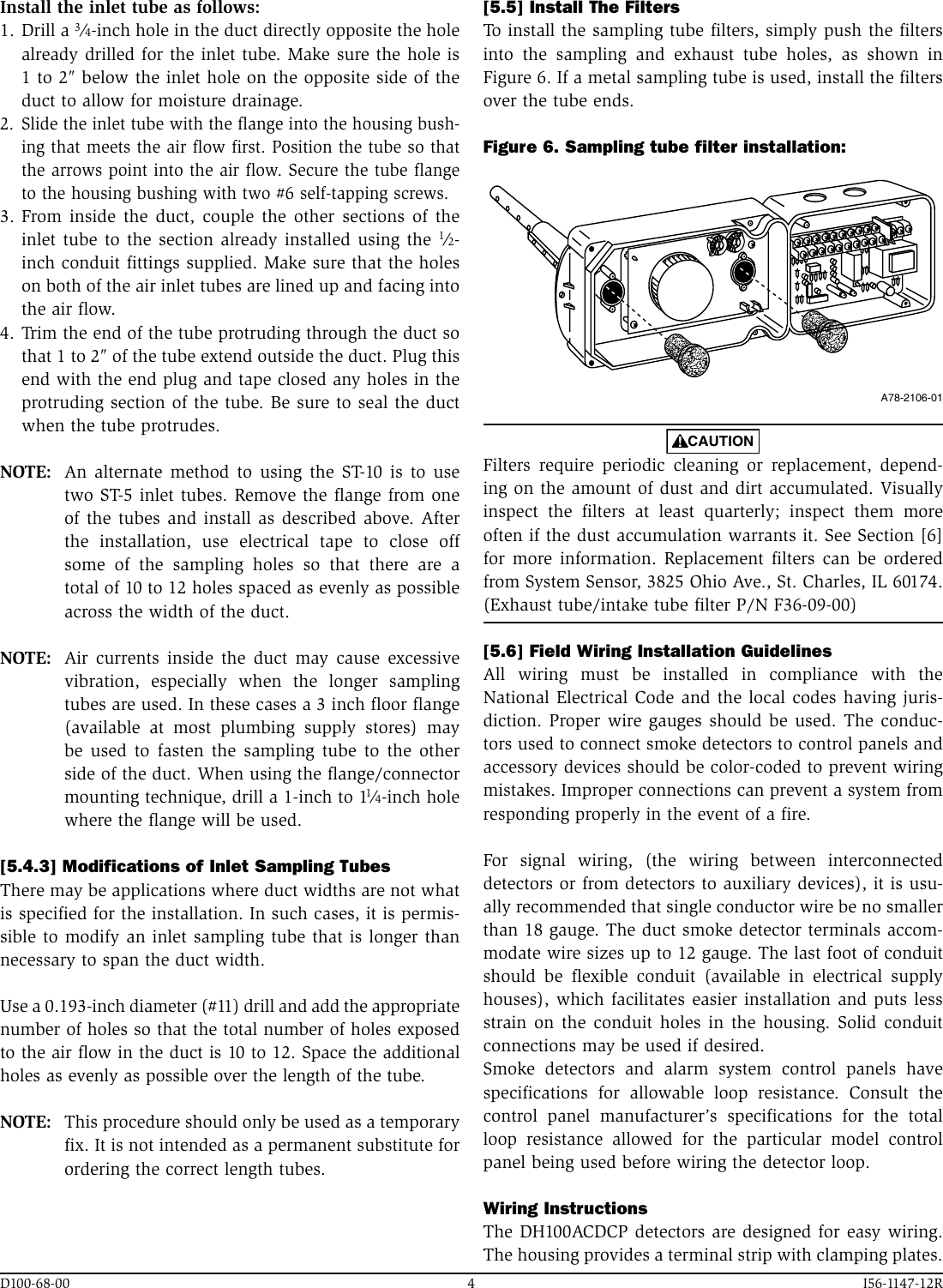 System Sensor Innovair Dh100Acdcp Users Manual I56 1147 12R