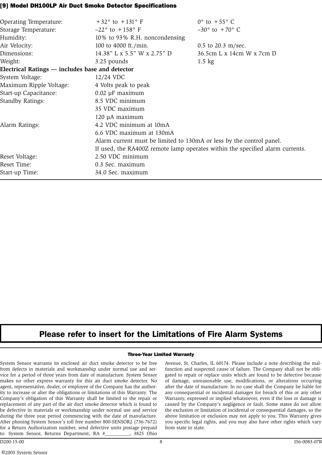 Page 8 of 8 - System-Sensor System-Sensor-Innovair-Dh100Lp-Users-Manual- I56-0083-07R  System-sensor-innovair-dh100lp-users-manual