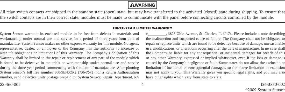 Page 4 of 4 - System-Sensor System-Sensor-Supervised-Control-Module-M500S-Users-Manual-  System-sensor-supervised-control-module-m500s-users-manual