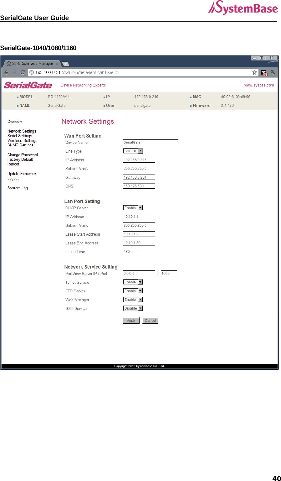   SerialGate User Guide             40 SerialGate-1040/1080/1160   