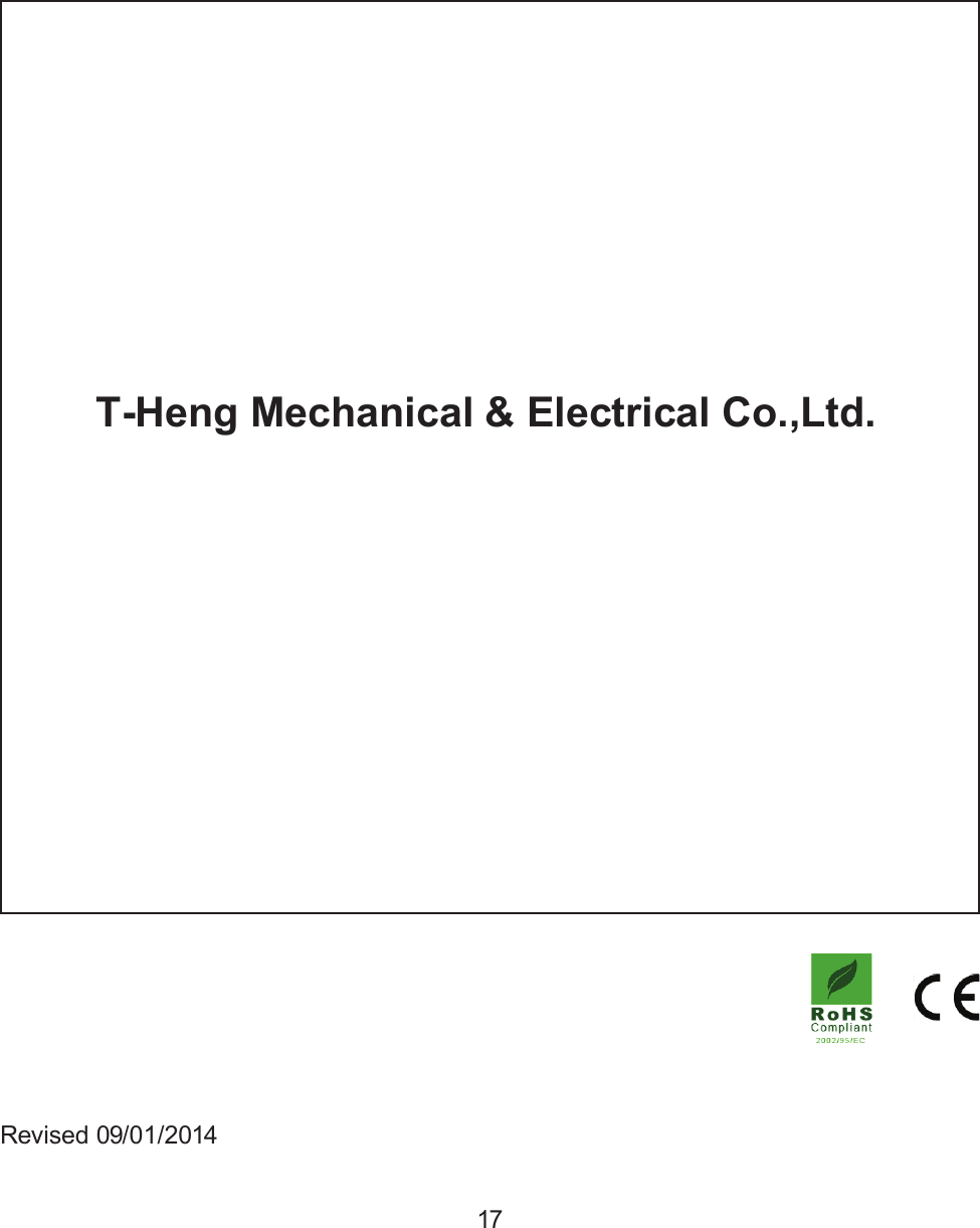  T-Heng Mechanical &amp; Electrical Co.,Ltd.Revised 09/01/201417