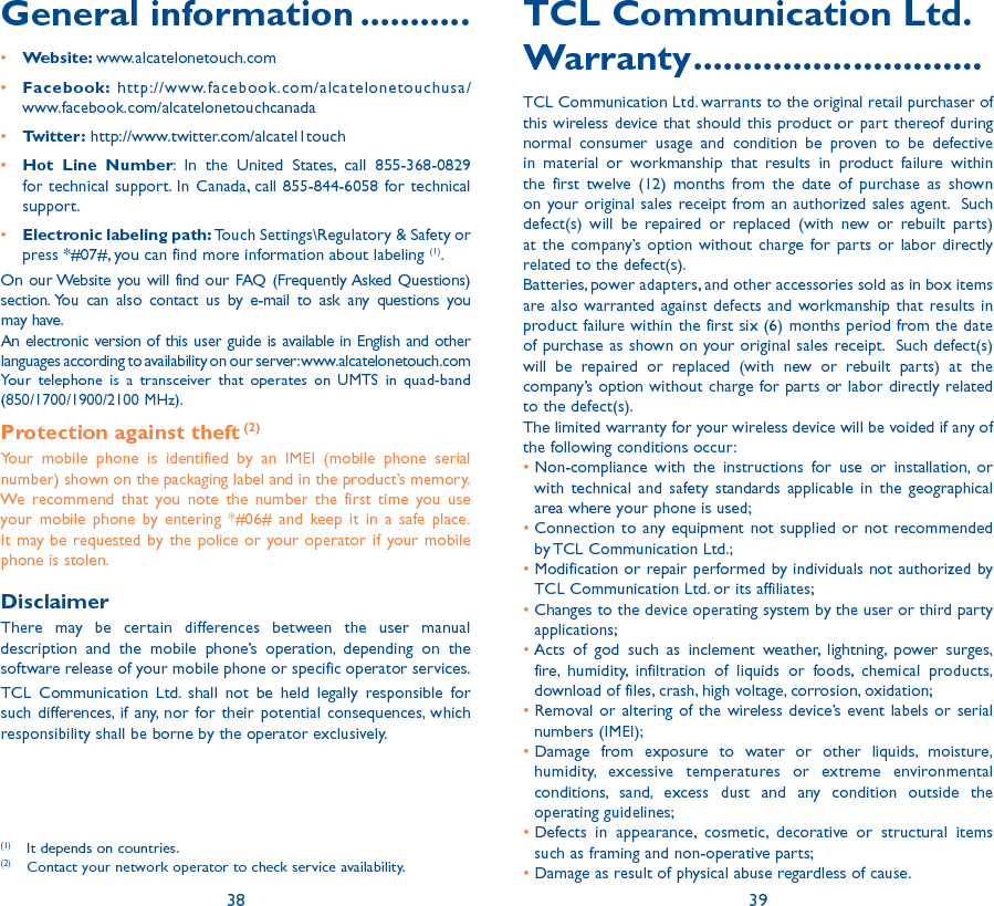 Page 20 of TCL Communication H027 HSUPA/HSDPA/UMTS Quad-band/GSM Quad-band mobile phone User Manual Pixi 3 4 5 4028S USA QG Eng EN 07 150803