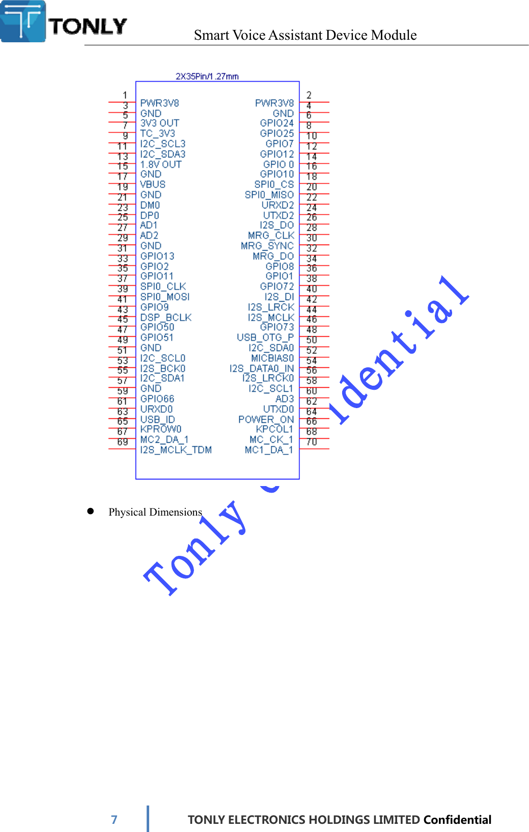 Smart Voice AssistantDevice Module7TONLYELECTRONICS HOLDINGS LIMITED Confidential  Physical Dimensions 