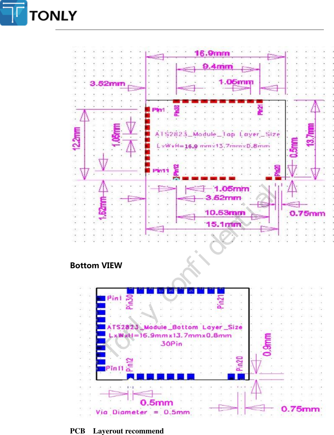    Bottom VIEW  PCB    Layerout recommend  Tonly confidential