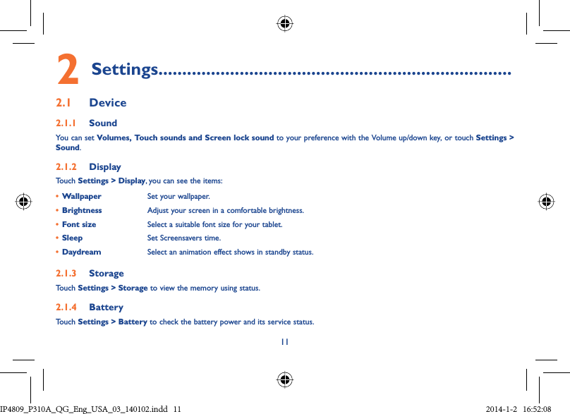 Page 11 of TCT Mobile 451 Tablet PC User Manual IP4809 P310A QG Eng USA 03 140102 indd