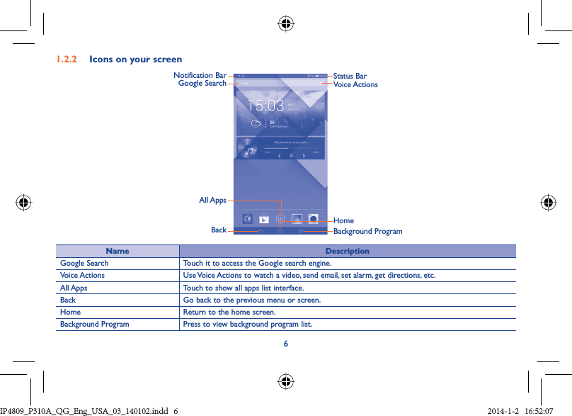 Page 6 of TCT Mobile 451 Tablet PC User Manual IP4809 P310A QG Eng USA 03 140102 indd