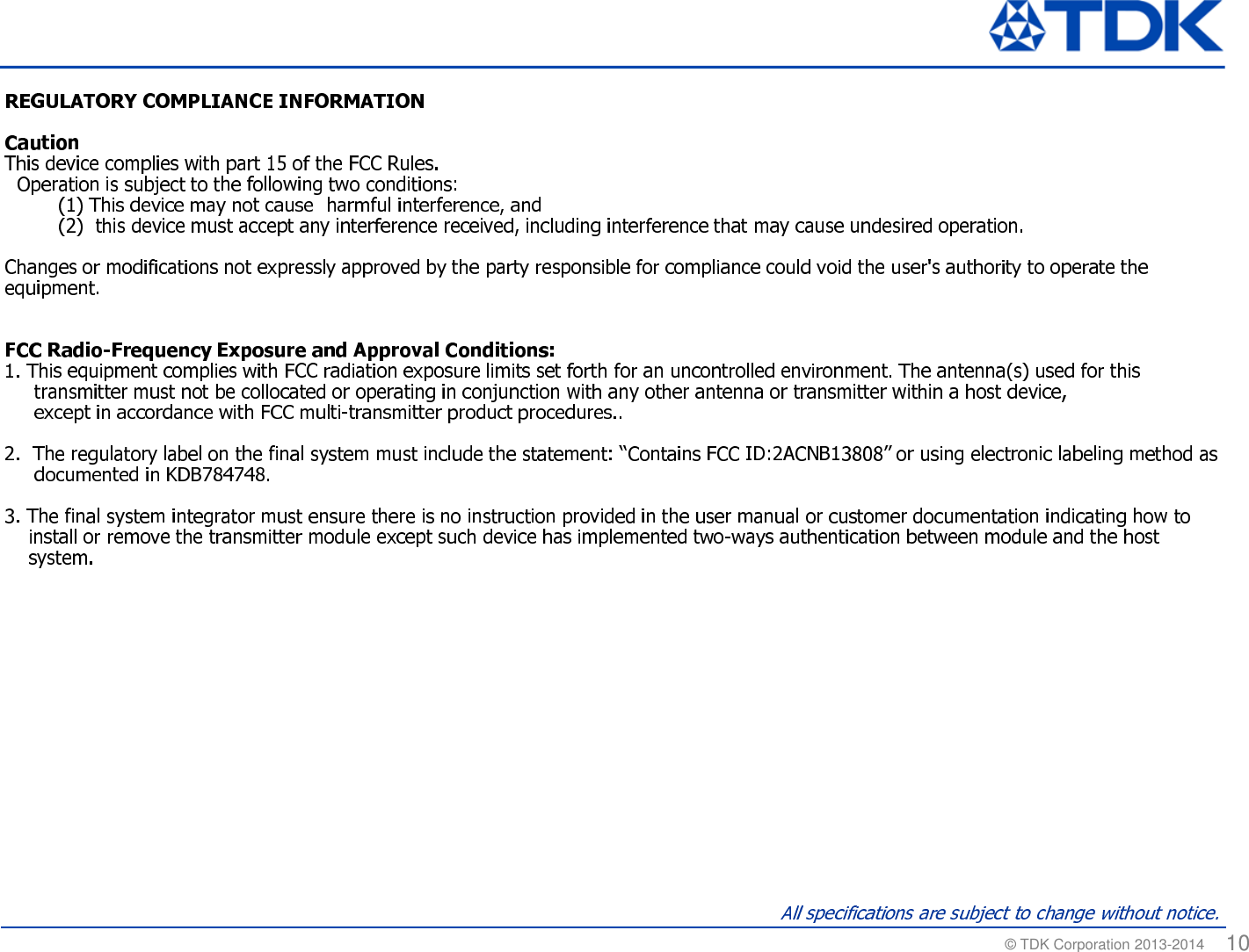 &copy; TDK Corporation 2013-2014  10