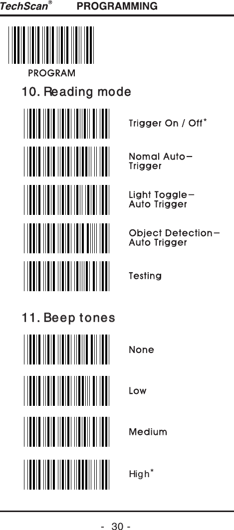 10. Reading mode 10. Reading mode 11. Beep tones11. Beep tones-  30 -*Hig h*
