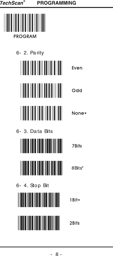 -  8 -6- 2. Pa rity6- 3. Da ta  Bits6- 4. Sto p  Bit8Bits*