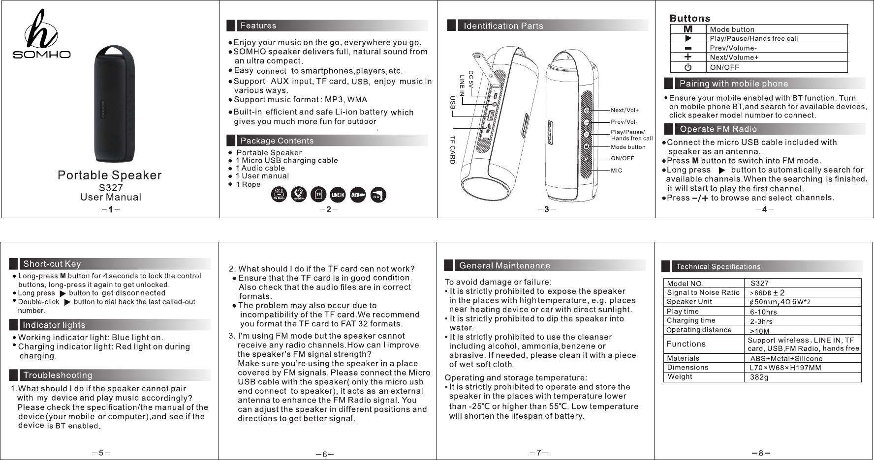 TECHSON TECHNOLOGY S327 Bluetooth Speaker User Manual 1