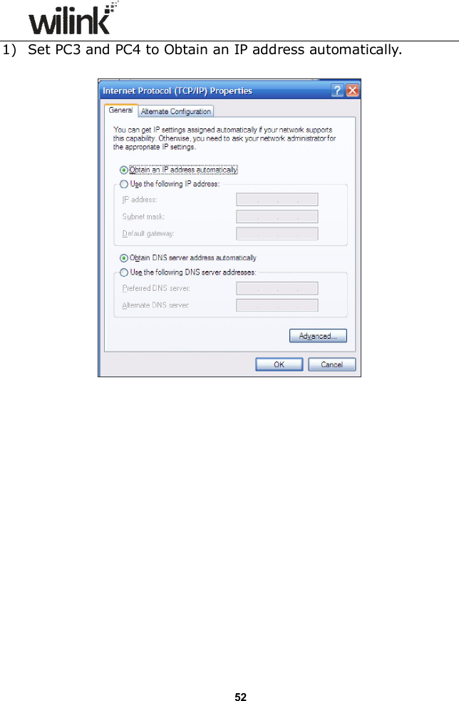                  52 1) Set PC3 and PC4 to Obtain an IP address automatically.                  