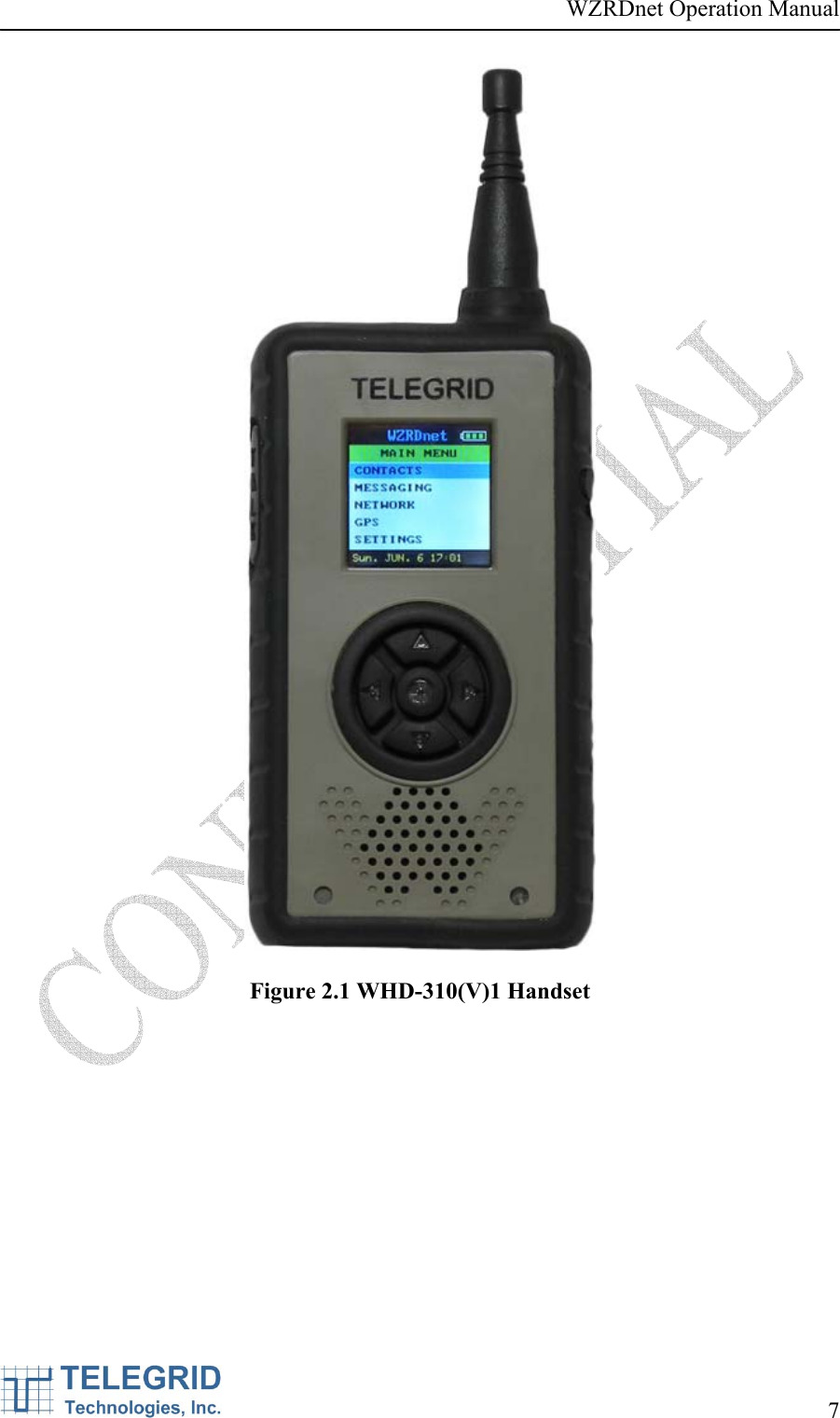 WZRDnet Operation Manual     7     Figure 2.1 WHD-310(V)1 Handset 