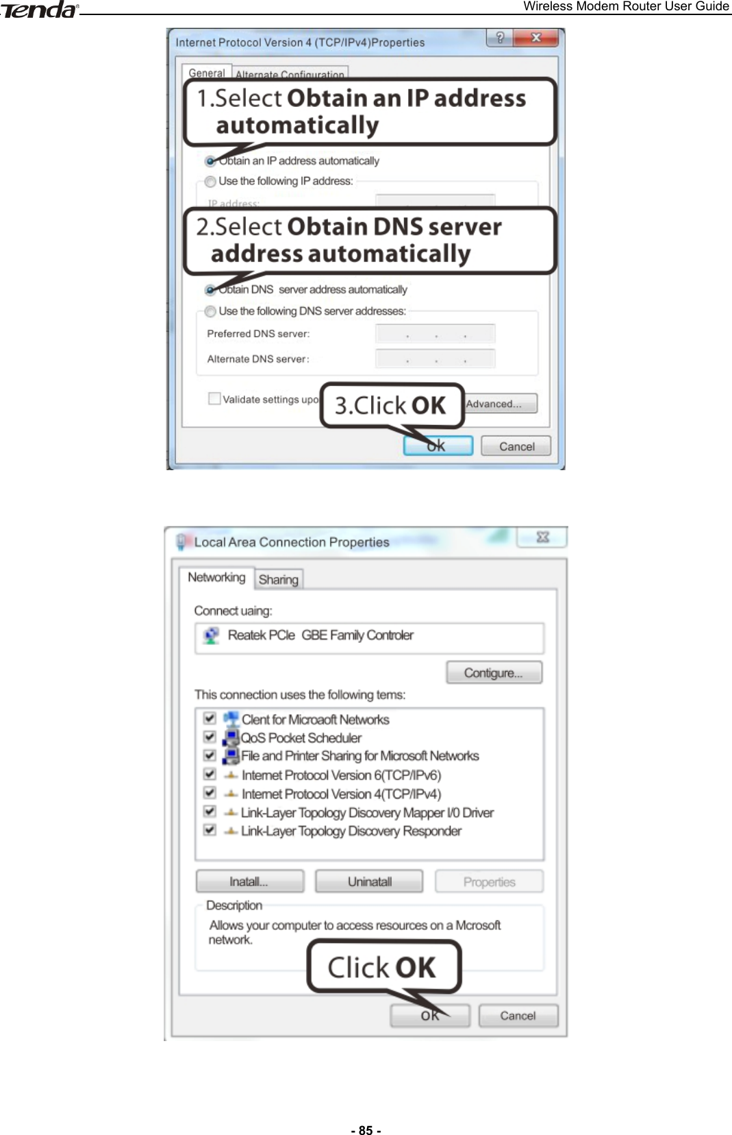 Wireless Modem Router User Guide - 85 -     