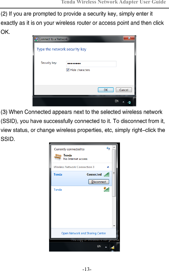 Tenda Wireless Network Adapter User Guide  -13- 