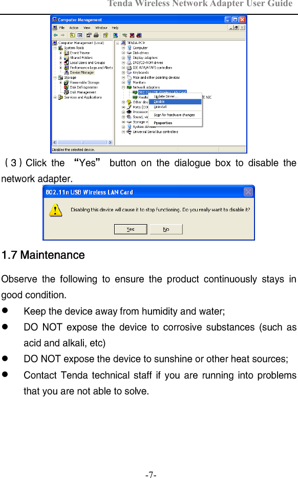 Tenda Wireless Network Adapter User Guide  -7-     