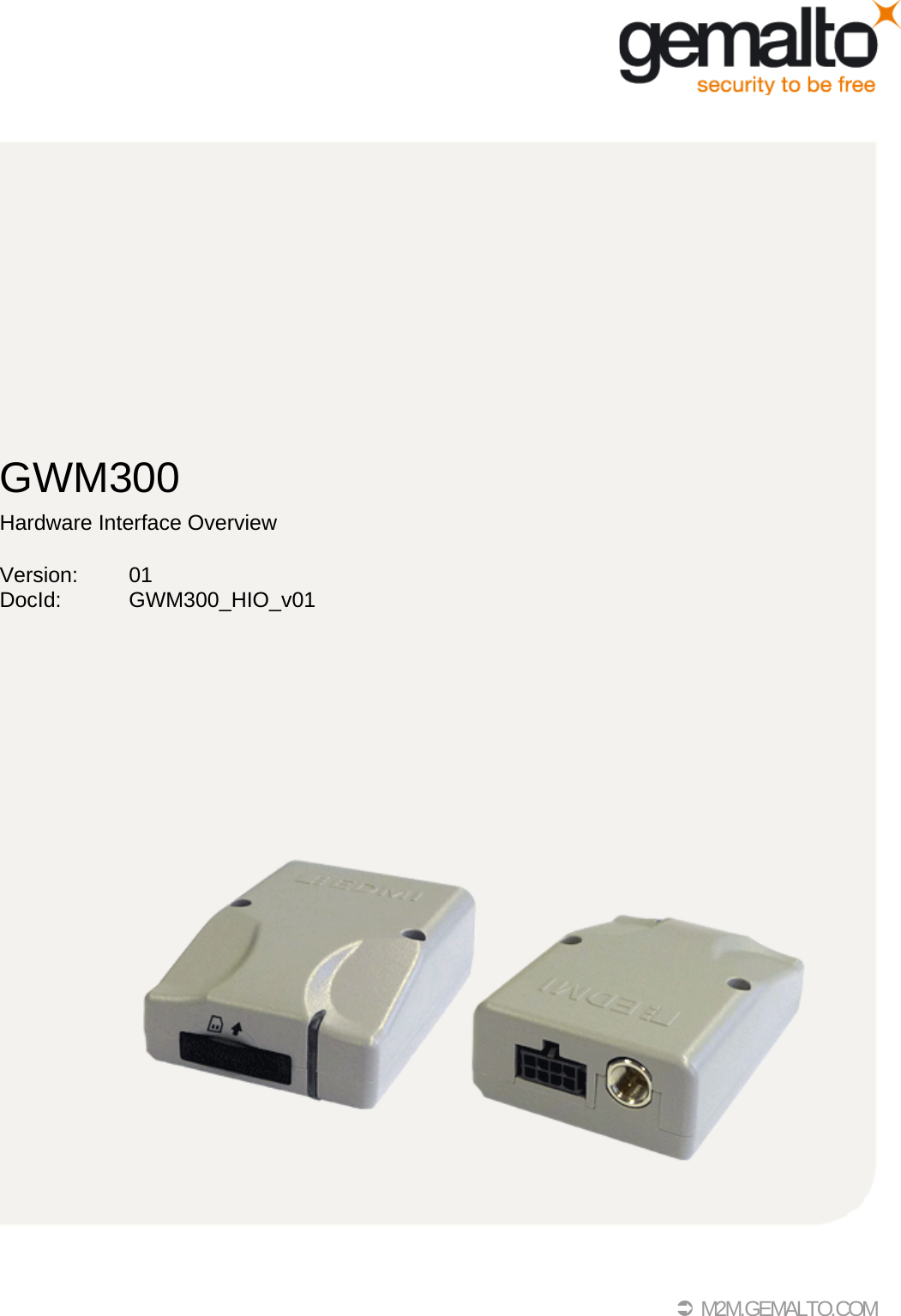  M2M.GEMALTO.COMGWM300Hardware Interface OverviewVersion: 01DocId: GWM300_HIO_v01