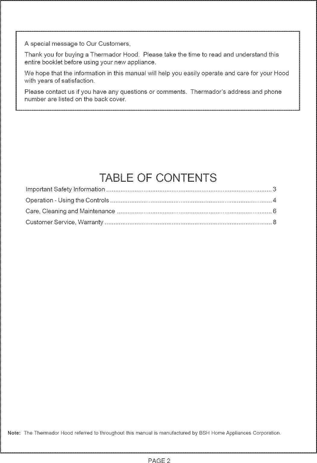 Page 2 of 9 - THERMADOR  Range Hood Manual L0512044