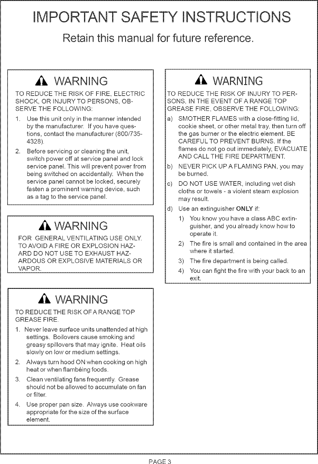 Page 3 of 9 - THERMADOR  Range Hood Manual L0512044