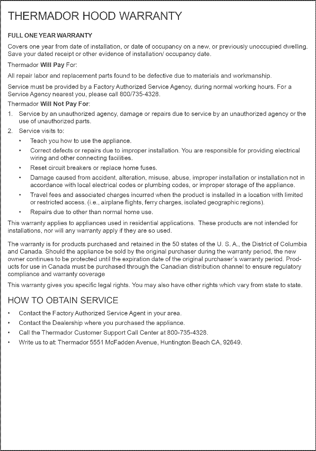 Page 8 of 9 - THERMADOR  Range Hood Manual L0512044