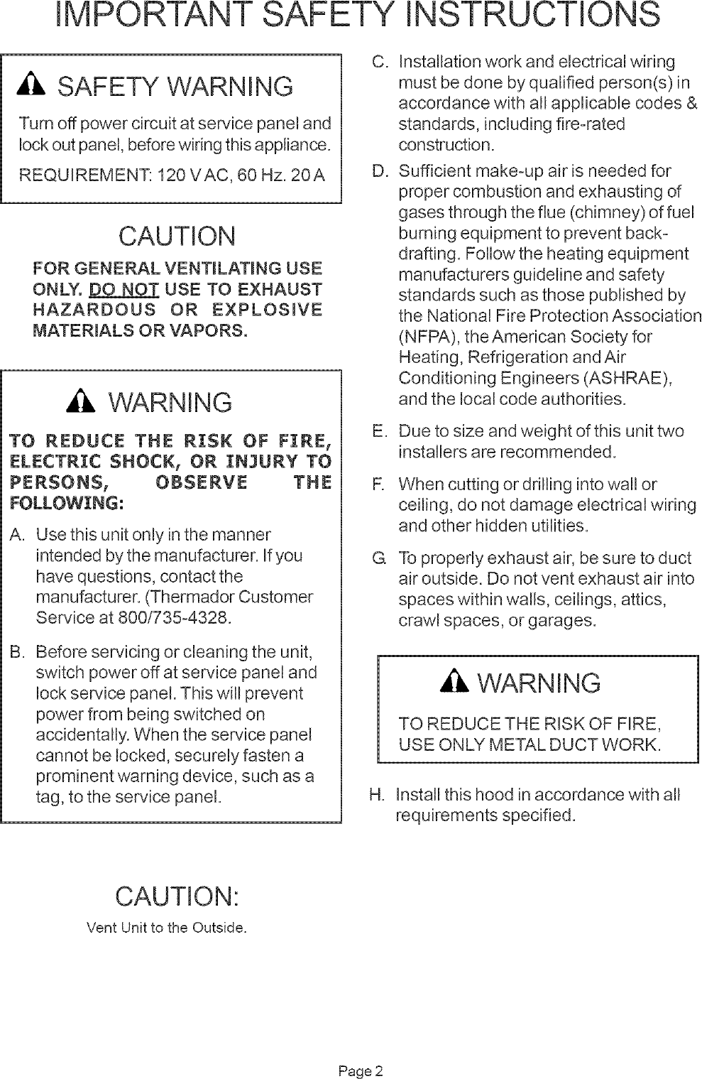 THERMADOR Range Hood Manual L0512045