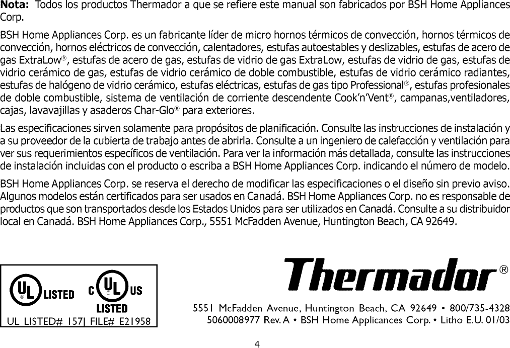 Page 12 of 12 - THERMADOR  Range Hood Manual L0908366