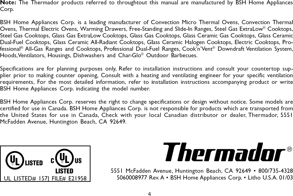 Page 4 of 12 - THERMADOR  Range Hood Manual L0908366