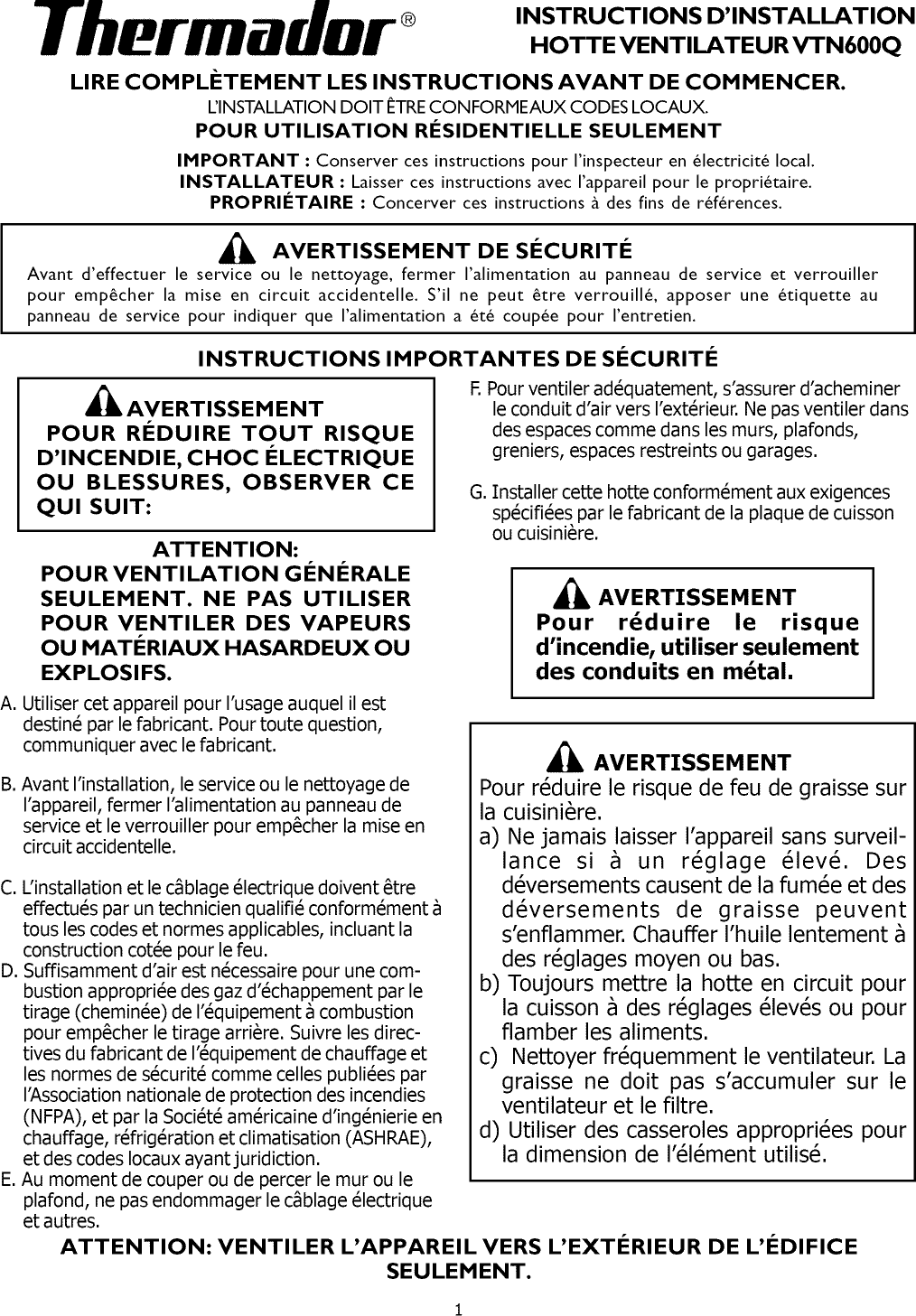 Page 5 of 12 - THERMADOR  Range Hood Manual L0908366