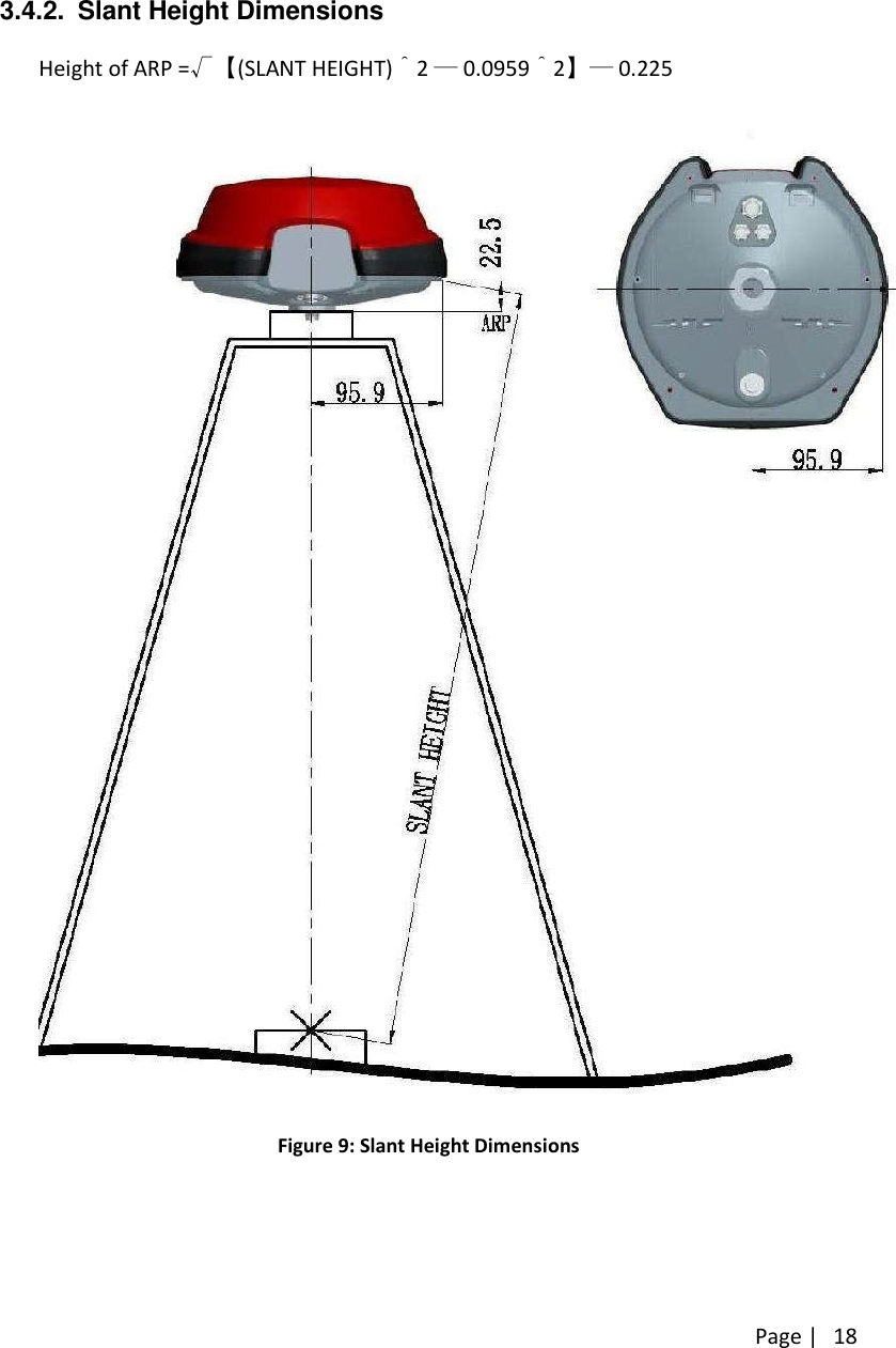 Page |183.4.2. Slant Height DimensionsHeight of ARP =√【(SLANT HEIGHT)＾2―0.0959＾2】― 0.225Figure 9: Slant Height Dimensions