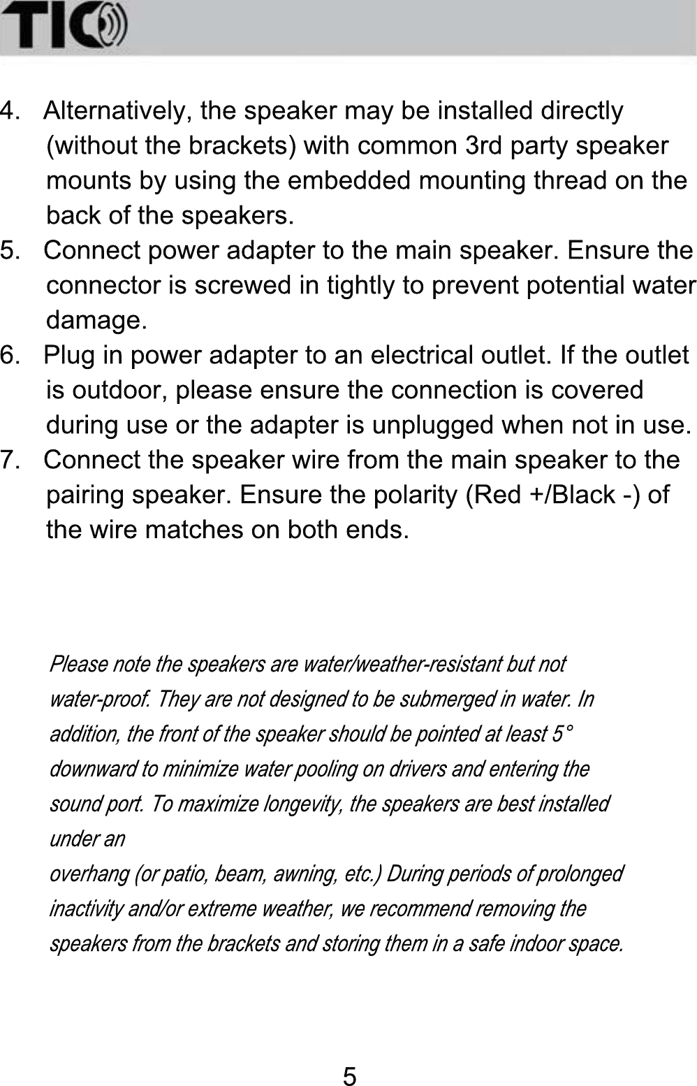 Page 6 of TIC Audio BPS5-W Outdoor Bluetooth Patio Speakers User Manual