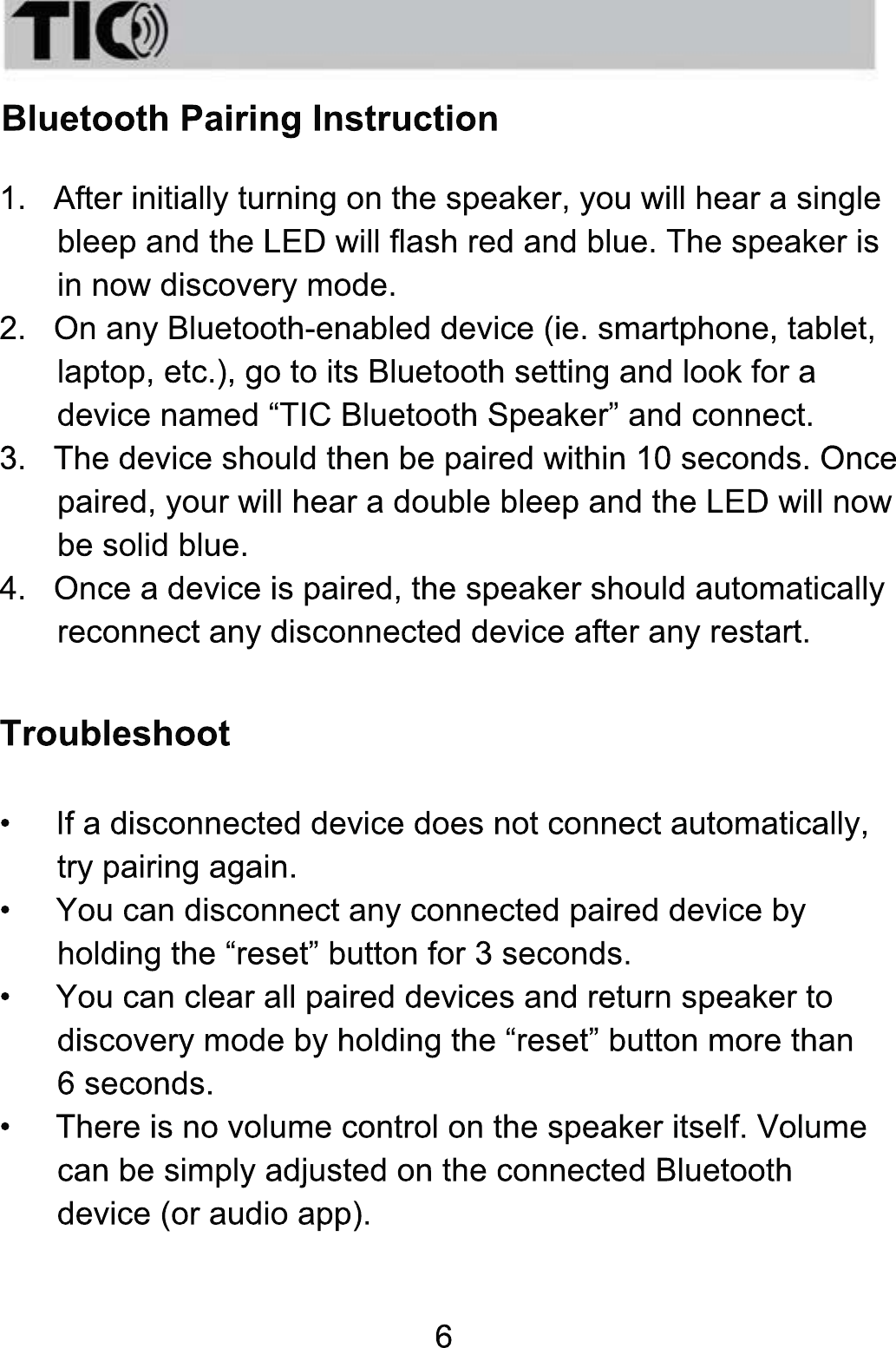Page 7 of TIC Audio BPS5-W Outdoor Bluetooth Patio Speakers User Manual