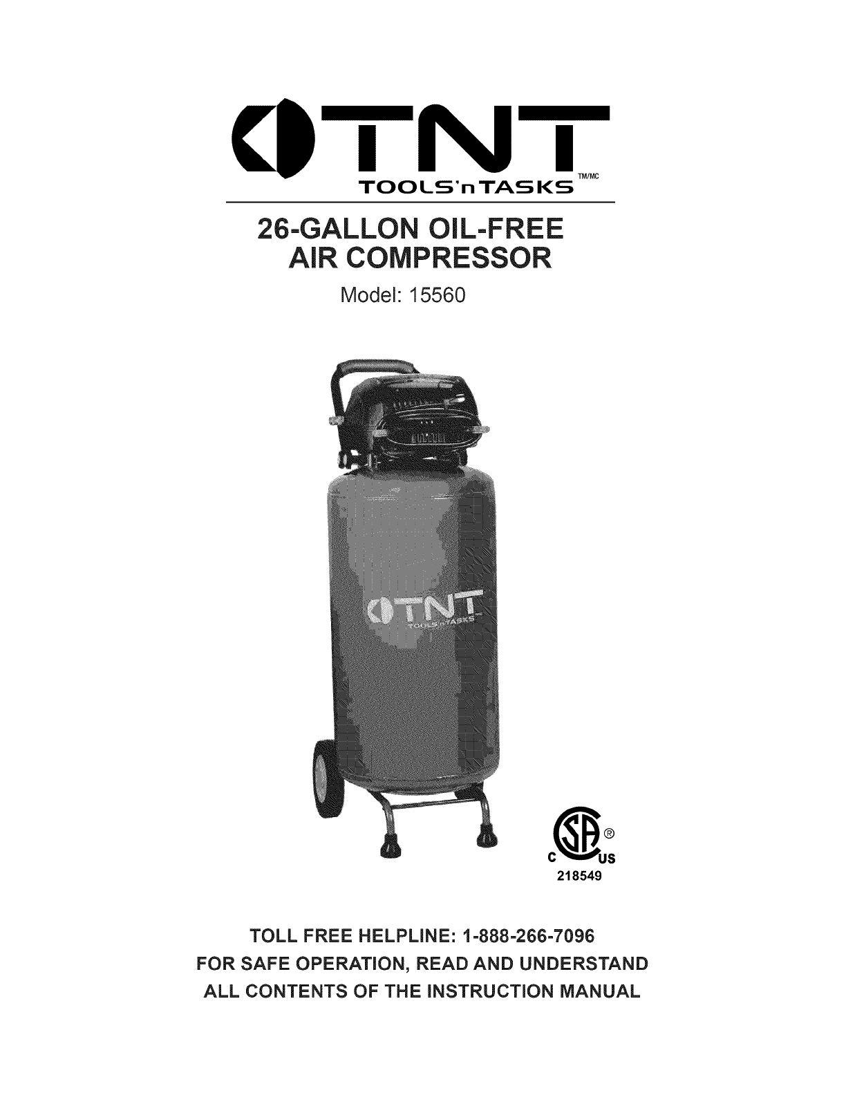 TNT 15560 User Manual AIR COMPRESSOR Manuals And Guides 1008046L