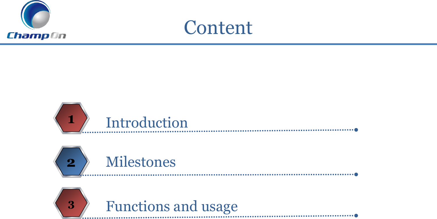 Content Introduction 1 Functions and usage 2 3 Milestones  