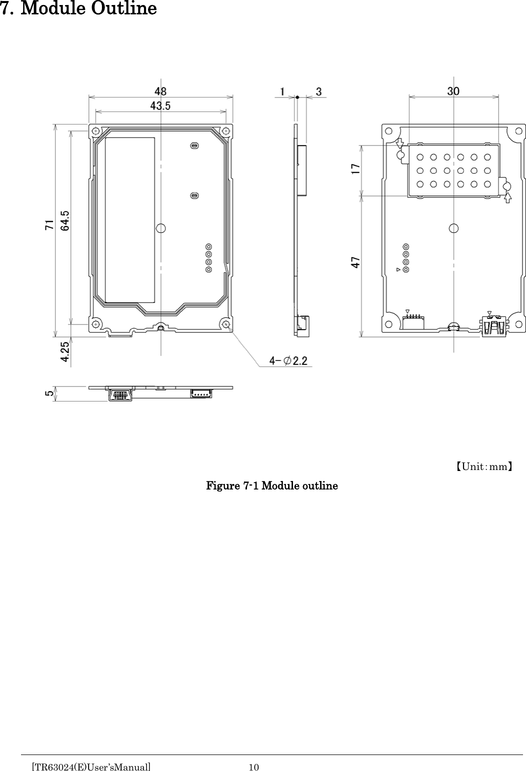  7. Module Outline                       【Unit：mm】 Figure 7-1 Module outline     [TR63024(E)User&rsquo;sManual] 10        