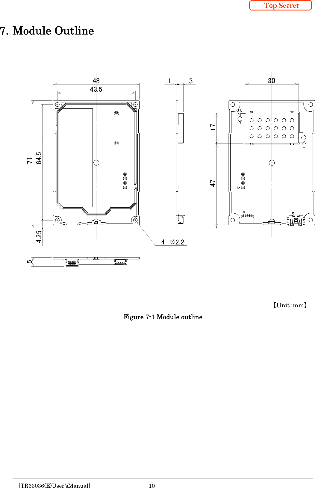  [TR63036(E)User&rsquo;sManual] 10      7. Module Outline                       【Unit：mm】 Figure 7-1 Module outline    