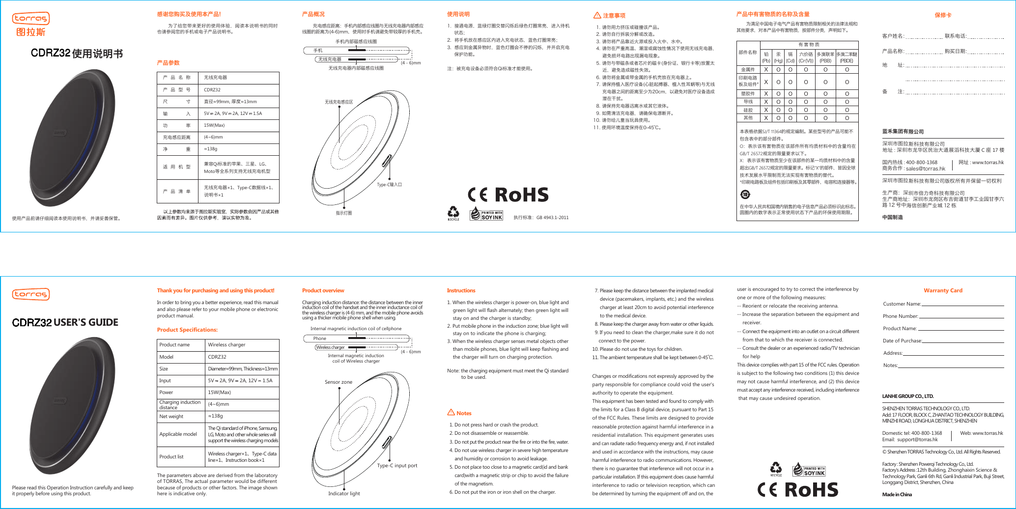 Page 1 of TORRAS TECHNOLOGY CDRZ32 Wireless Charger User Manual 