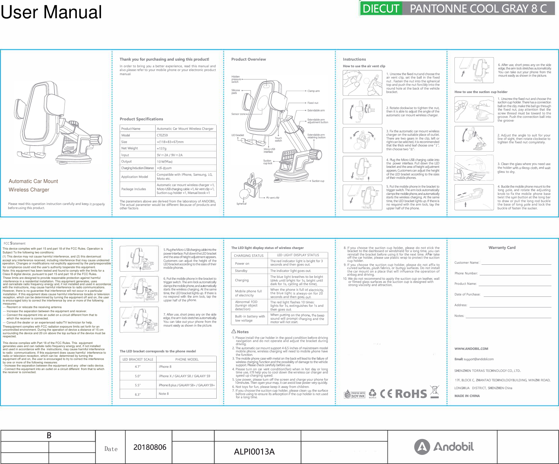 Page 1 of TORRAS TECHNOLOGY CTEZ59 Automatic Car Mount Wireless Charger User Manual user manual