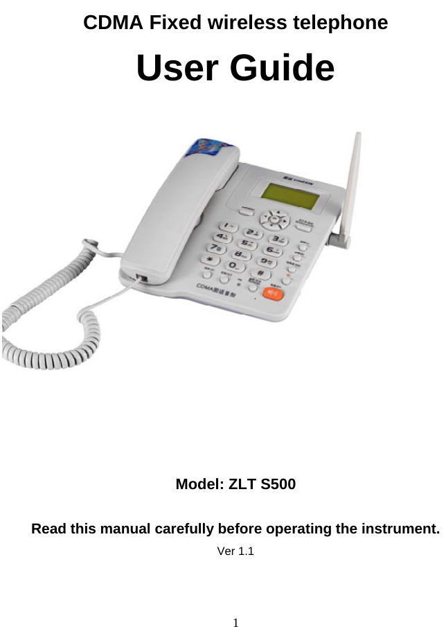 Tozed Technologies Zlts500 Cdma Fixed Wireless Telephone User Manual