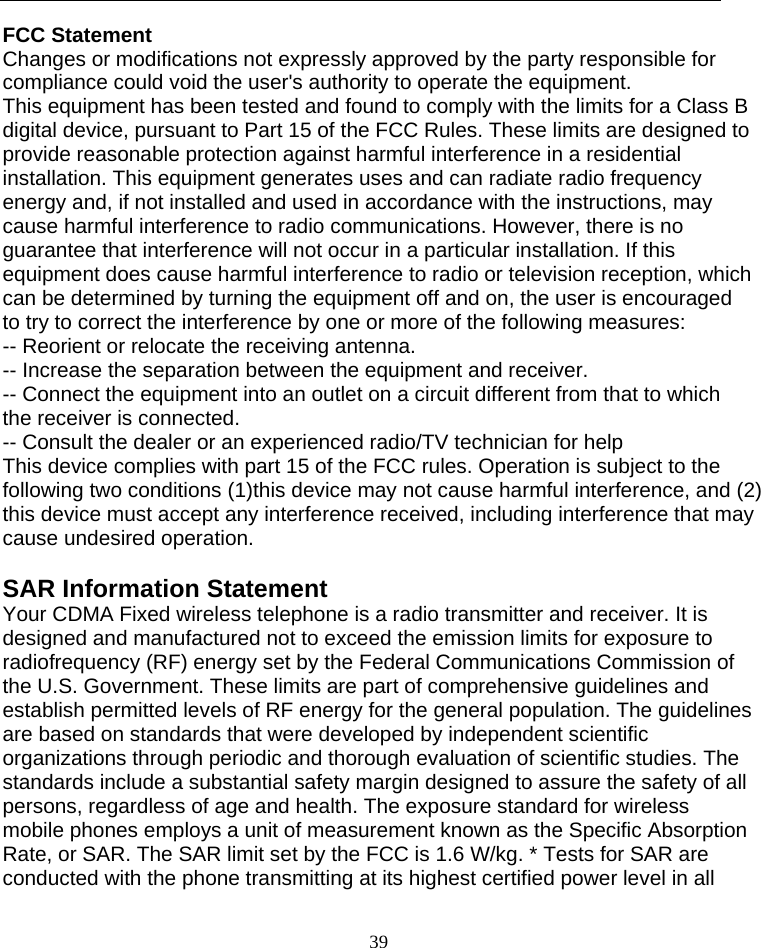 Page 39 of TOZED TECHNOLOGIES ZLTS500 CDMA Fixed wireless telephone User Manual 