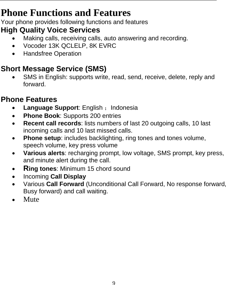 Page 9 of TOZED TECHNOLOGIES ZLTS500 CDMA Fixed wireless telephone User Manual 