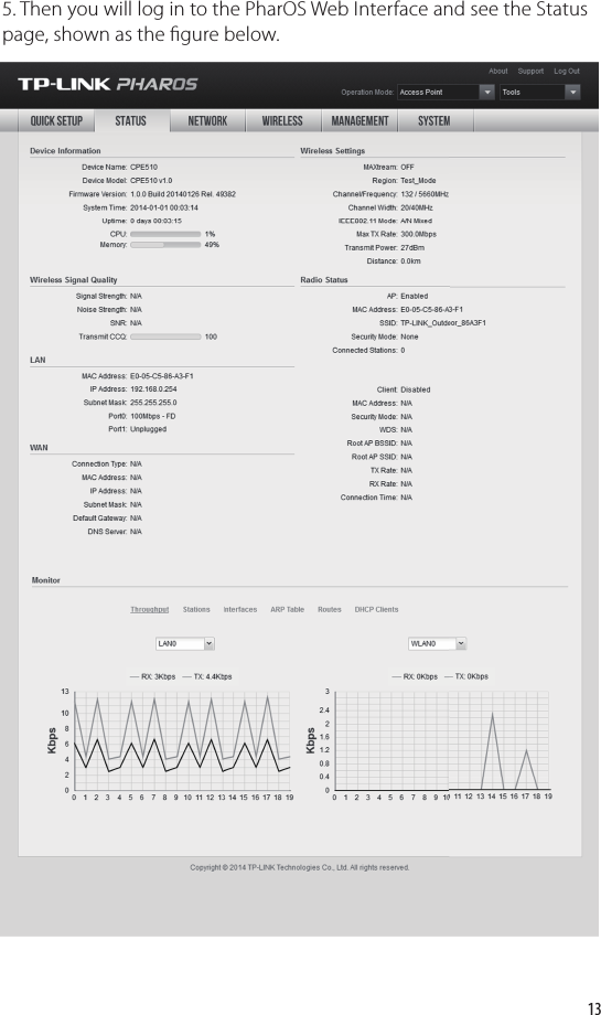 135. Then you will log in to the PharOS Web Interface and see the Status page, shown as the  gure below. 