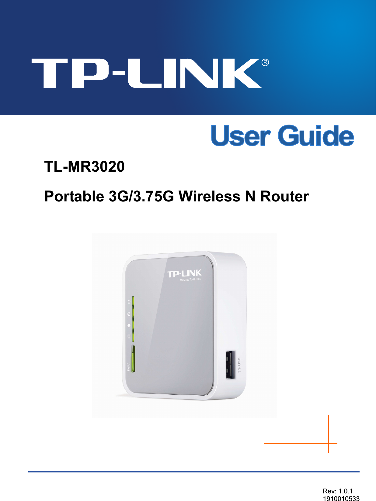 TL-MR3020Portable 3G/3.75G Wireless N Router Rev: 1.0.11910010533 