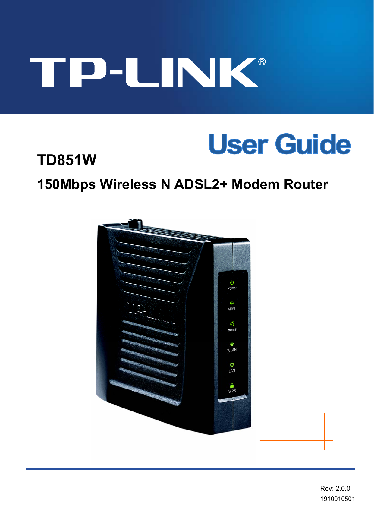      TD851W 150Mbps Wireless N ADSL2+ Modem Router     1910010501 Rev: 2.0.0 