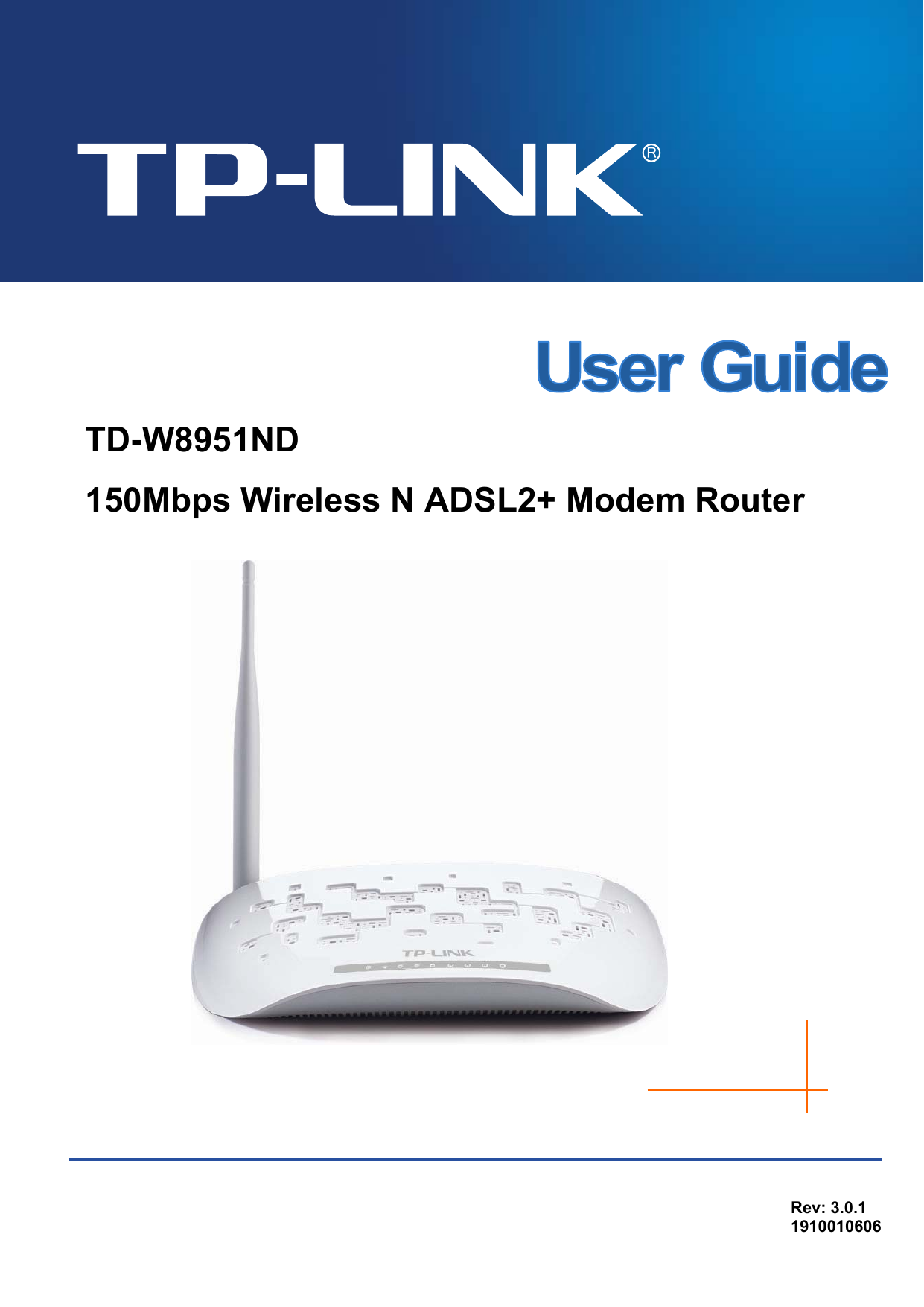   TD-W8951ND 150Mbps Wireless N ADSL2+ Modem Router   Rev: 3.0.1 1910010606 