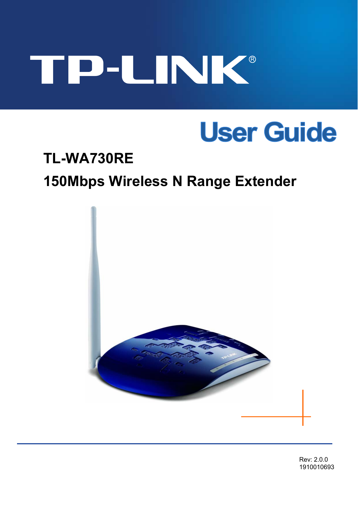   TL-WA730RE 150Mbps Wireless N Range Extender    Rev: 2.0.0 1910010693 