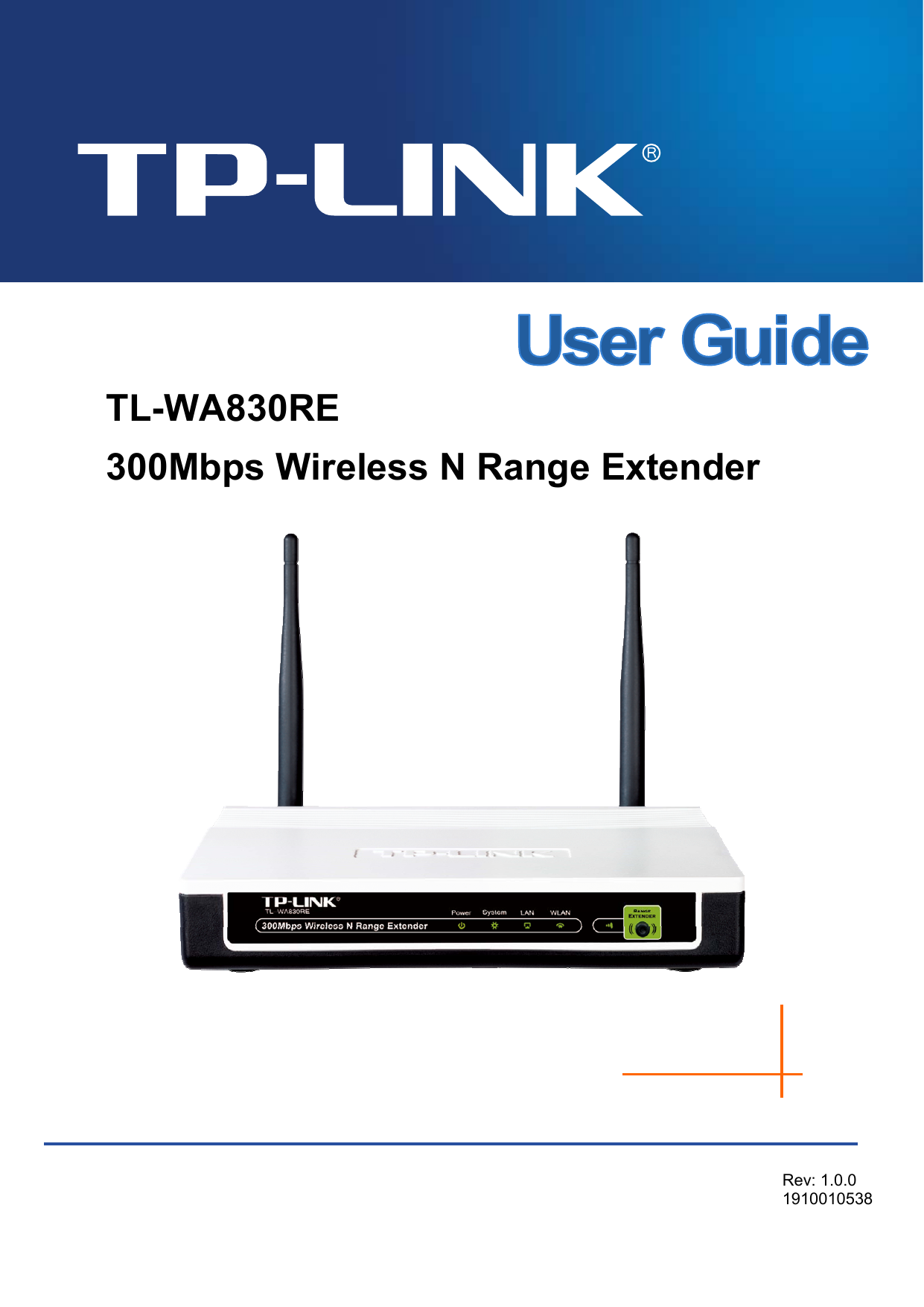   TL-WA830RE 300Mbps Wireless N Range Extender    Rev: 1.0.0 1910010538  