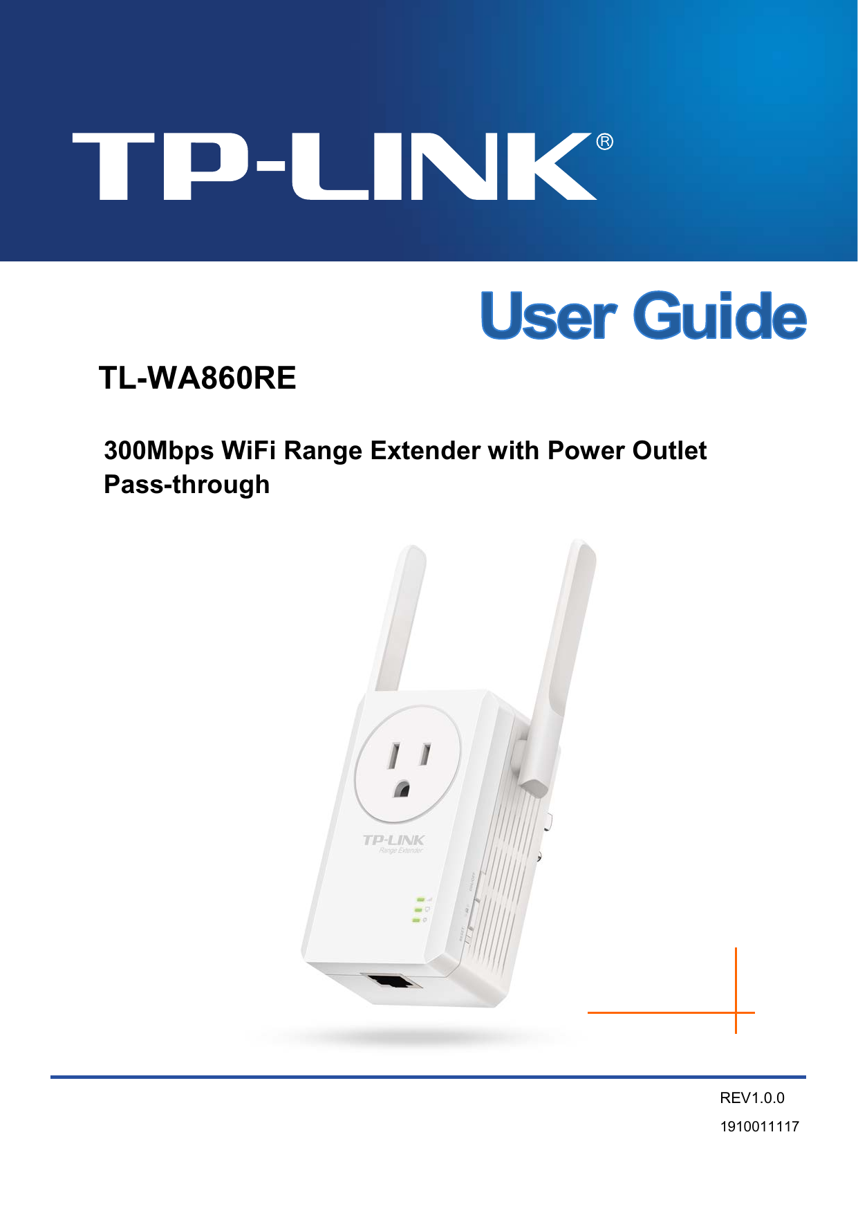   TL-WA860RE 300Mbps WiFi Range Extender with Power Outlet Pass-through REV1.0.0 1910011117   