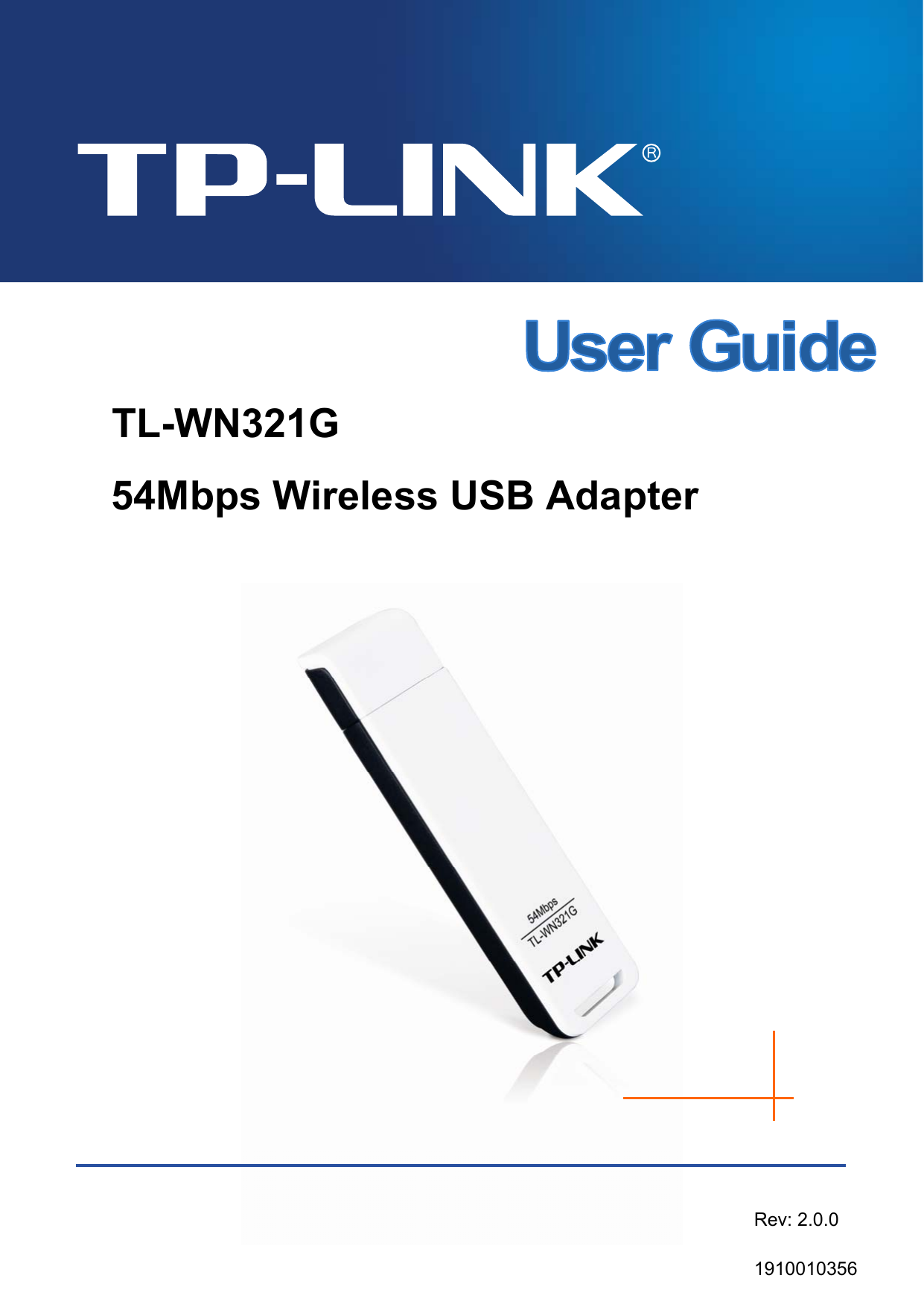  TL-WN321G 54Mbps Wireless USB Adapter  Rev: 2.0.0 1910010356 
