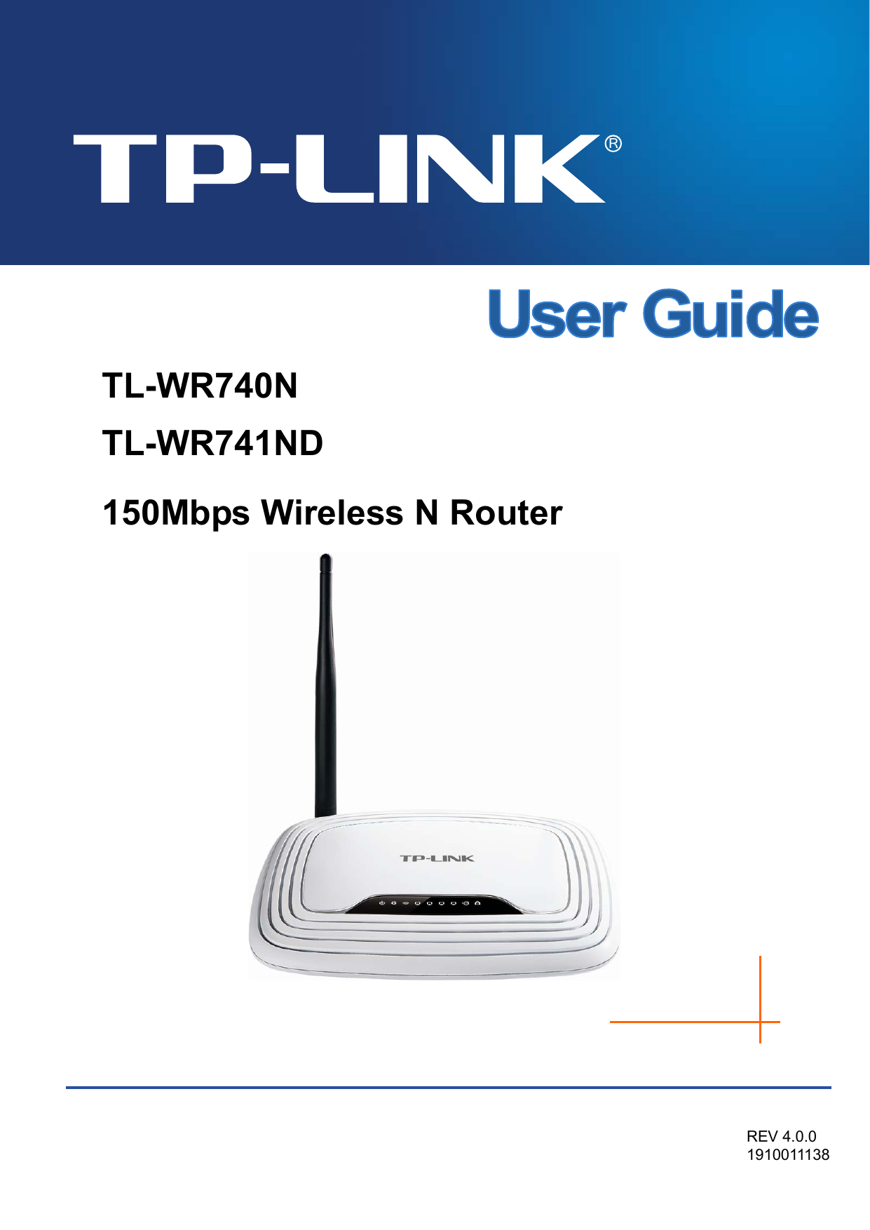   TL-WR740N TL-WR741ND 150Mbps Wireless N Router   REV 4.0.0 1910011138  